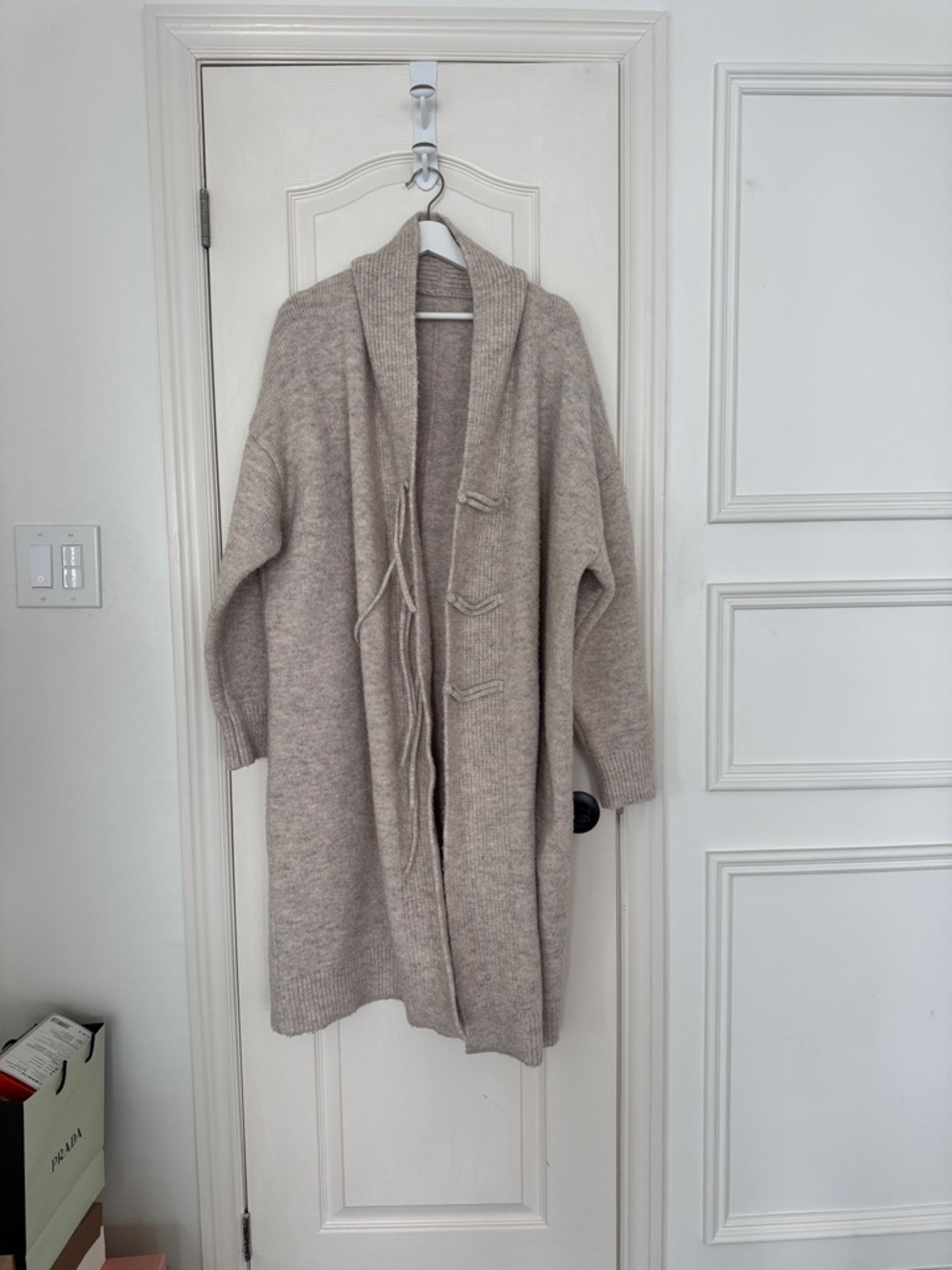Women Shawl Collar Toggle Cardigan Sweater - Light Beige